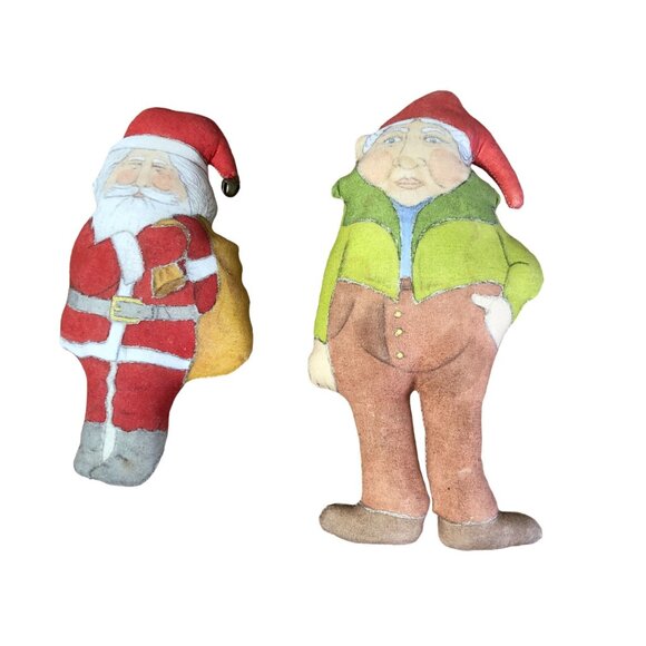 Vintage Christmas Decor Ornaments Stuffd Plush Elf Santa Candy Cane Tree Holiday - Picture 2 of 14